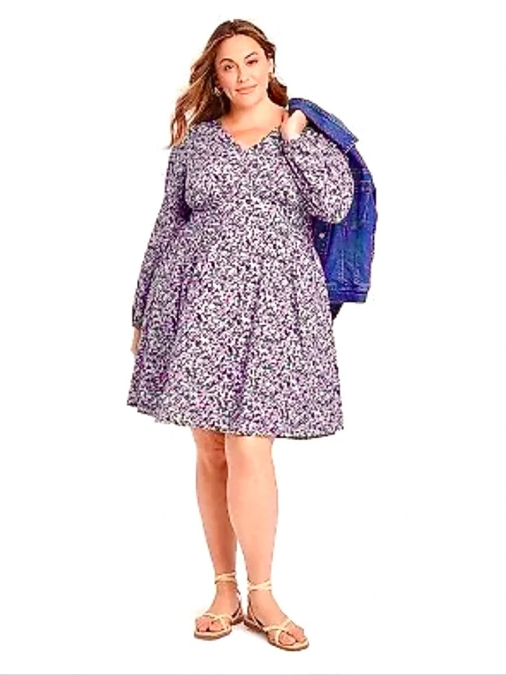 Ava & Viv Women’s Lavender Black Floral Long Sleeve V Neck Dress Size 1X NWT - Picture 2 of 10